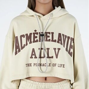 acmé de la vie CROP SETUP HOODIE BEIGE